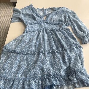 Girls' Blue Printed Tiered Dress